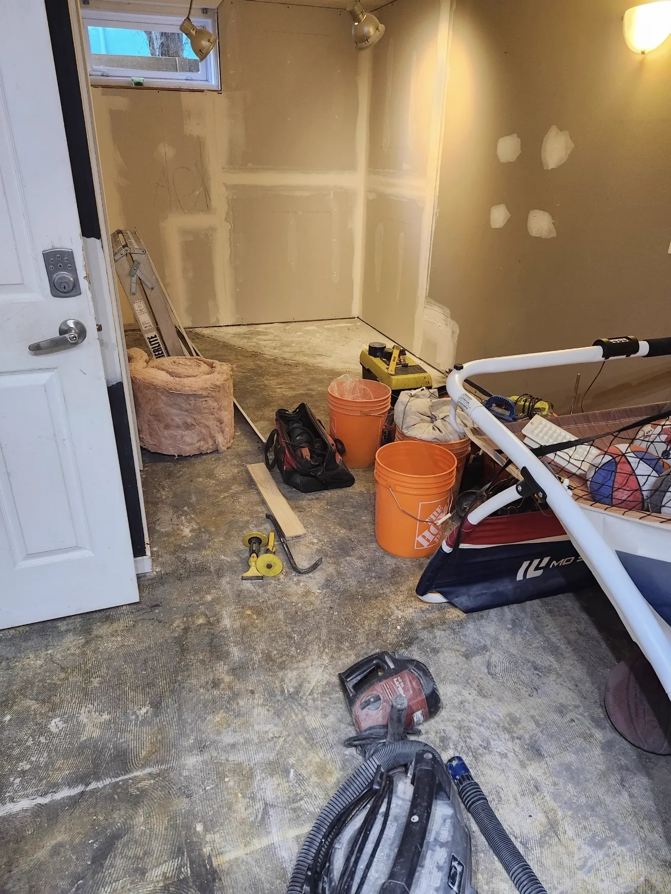 Bare concrete prepped for solid color coating