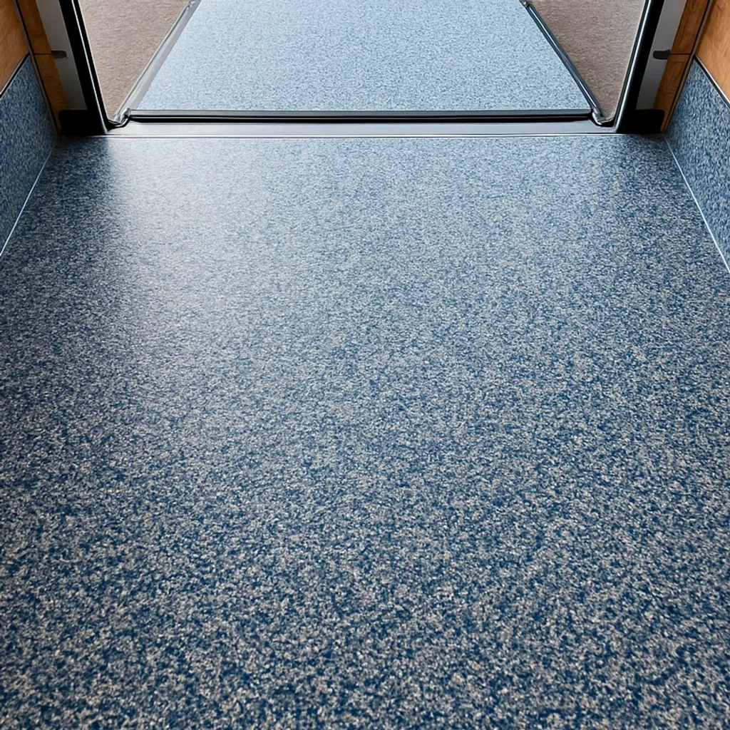 Trailer floor with blue flake finish