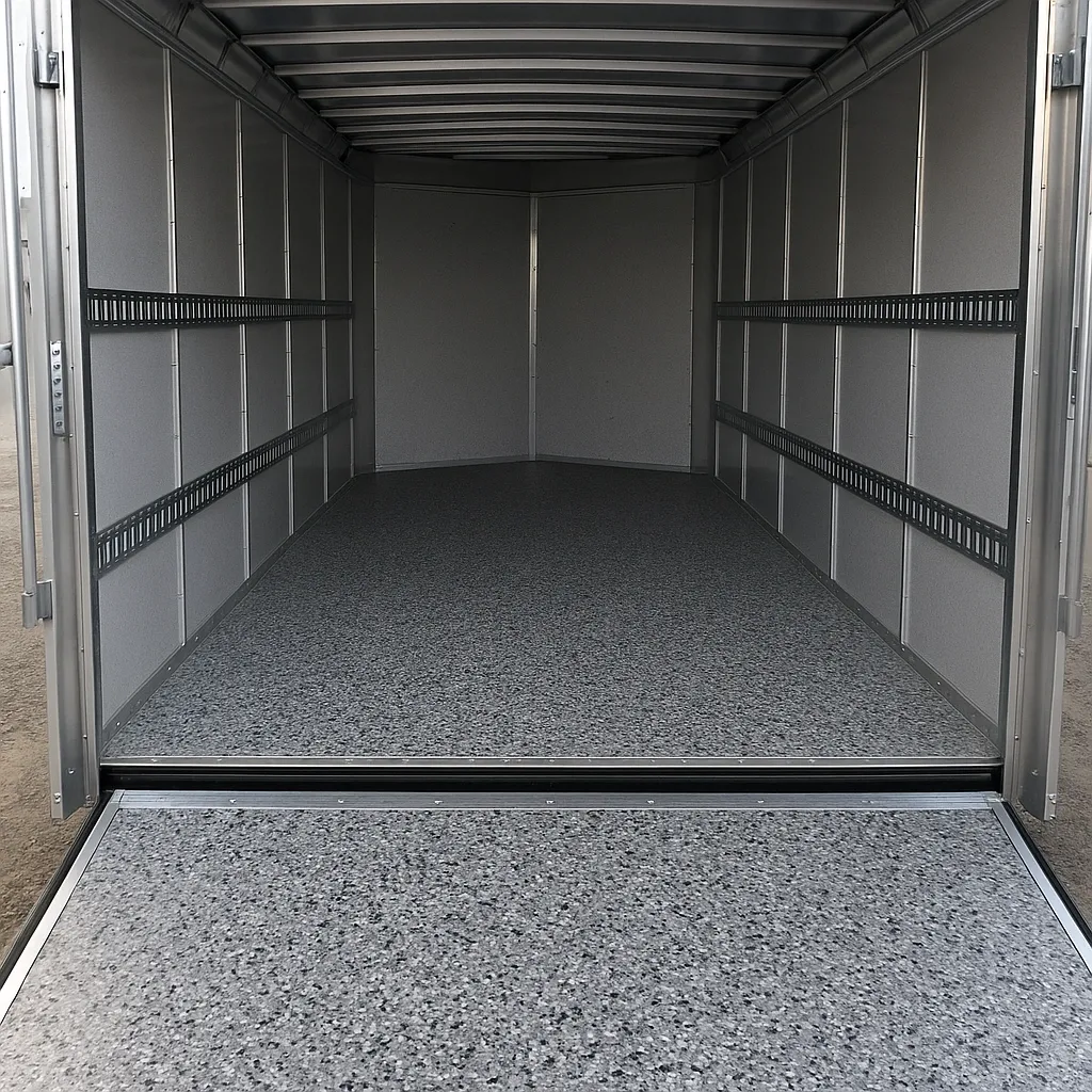 Trailer floor with grey flake finish